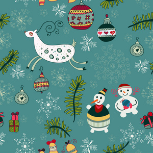 可爱的圣诞老人鹿，涂鸦雪人圣诞手绘纹理