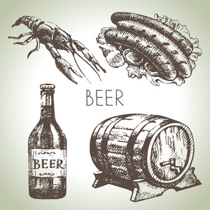 慕尼黑啤酒节的啤酒集。手工绘制的插图
