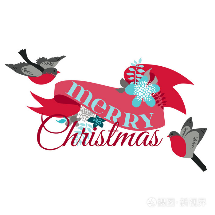 圣诞卡片与冬季鸟装饰