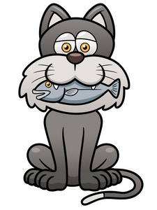 猫吃鱼卡通图图片