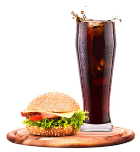 汉堡和可乐玻璃图片
