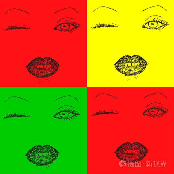 一个美丽的女孩的流行艺术背景上的剪影插画-正版商用图片1cyqpq-摄图