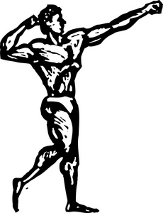 有肌肉的男人的身体建设者的木刻插图