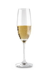 昂贵的香槟的玻璃。在白色背景上孤立