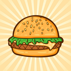 汉堡包。卡通风格的快餐食品。隔离的对象，可以简单编辑