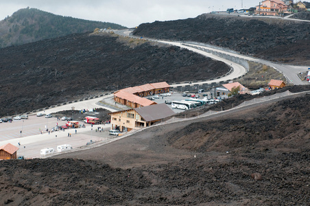 游客站在埃特纳火山上的埃特纳火山 sud