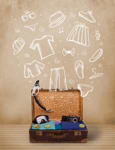 旅客行李与手绘制的衣服和图标