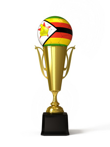 足球球与上金色奖杯杯津巴布韦标志