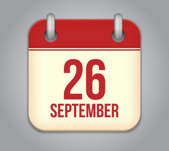 矢量日历应用程序图标。9 月 26 日