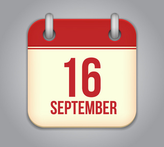 矢量日历应用程序图标。9 月 16 日