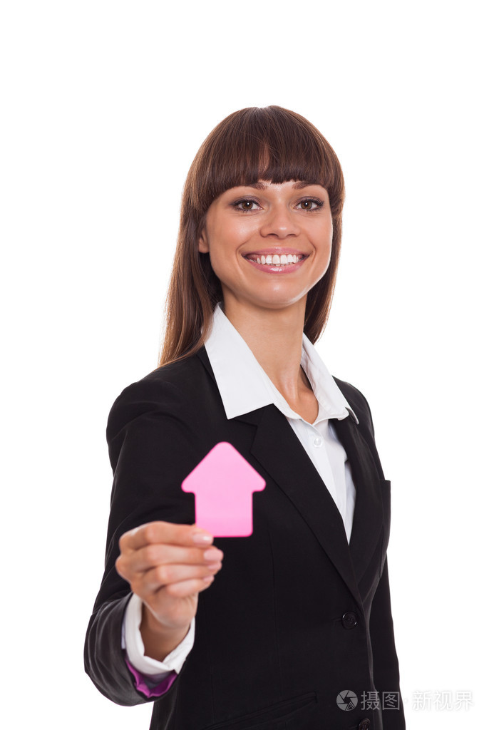 房地产经纪人女商人举行小纸房子