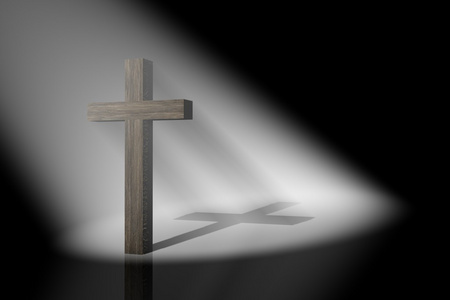 基督像基督教的十字架上体积光,3d 图像照片