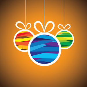 多彩的圣诞摆设球在橙色背景矢量图形