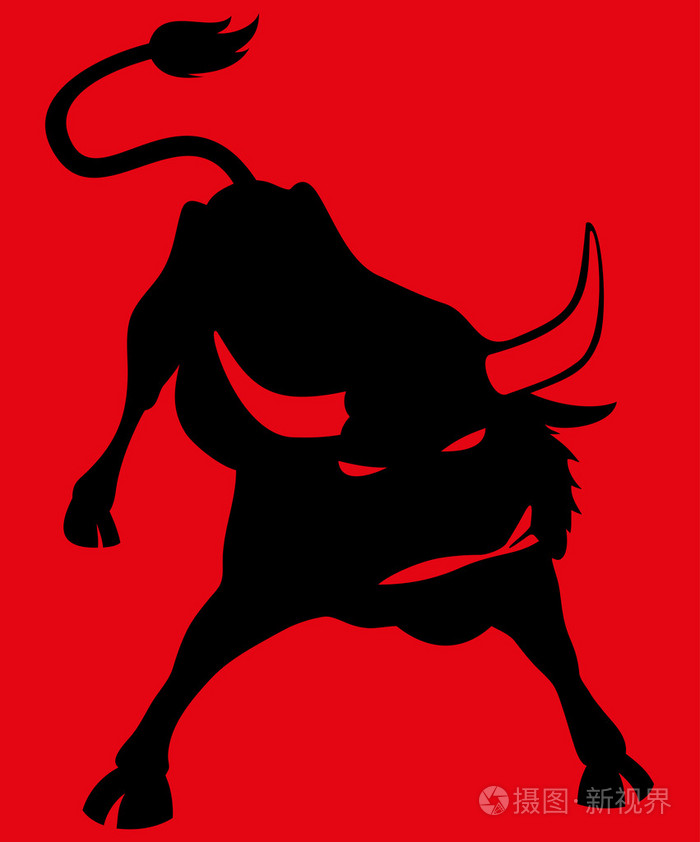 红色背景上公牛剪影