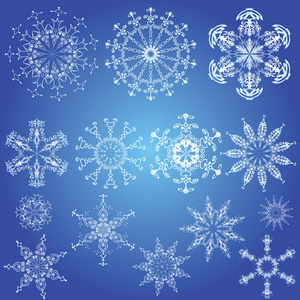 雪花，圣诞节的设计元素在一个蓝色的背景上