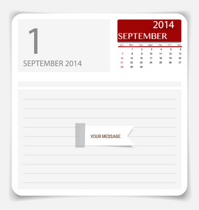 简单的 2014年日历，9 月。矢量插画