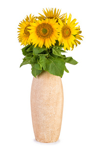 在陶瓷花瓶中的向日葵