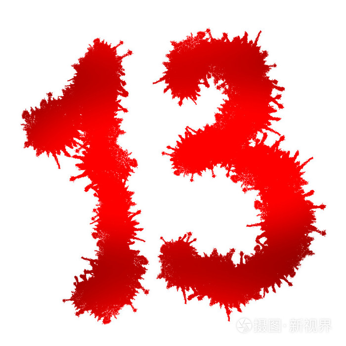 数字在白色背景上十三数字十三作为红色滴