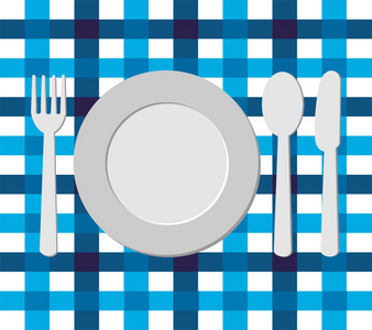 蓝色桌布上的餐具与菜单设计