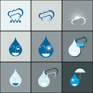 搞笑雨滴眼液图标集天气设计元素集合