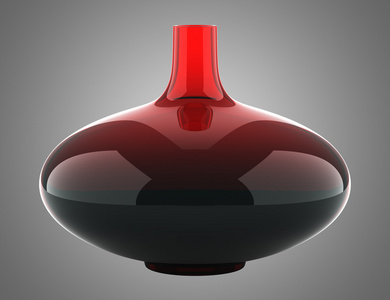 灰色背景上孤立的单个红色玻璃花瓶