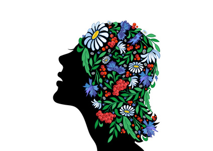 女性头与抽象花
