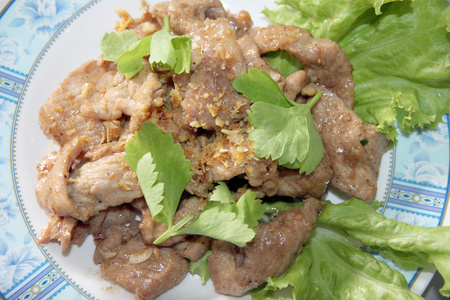 油炸的猪肉香料在盘子里