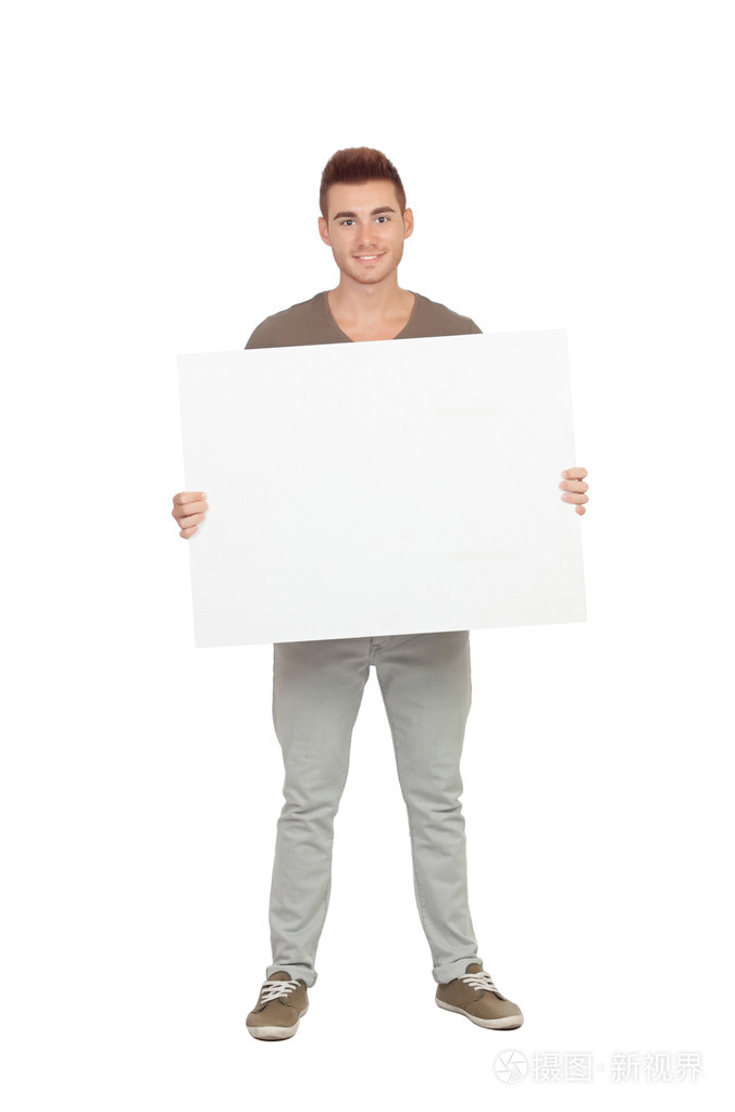 一个空白的标语牌有吸引力的年轻人