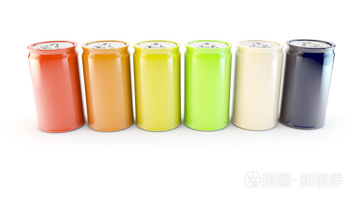 不同的颜色或碳酸汽水饮料的味道一行