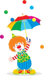 搞笑马戏团小丑着打开伞多色图片