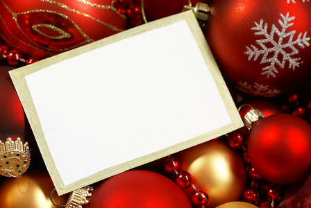 圣诞饰品和空白白卡背景