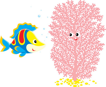 五颜六色的鱼会谈与粉红珊瑚