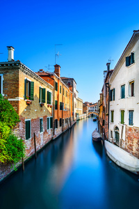 威尼斯城市景观 水渠道 桥梁和传统建筑。意大利