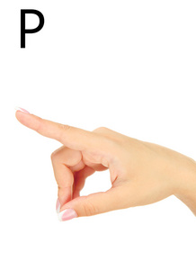 手指在美国手语 Asl 字母的拼写。字母 P