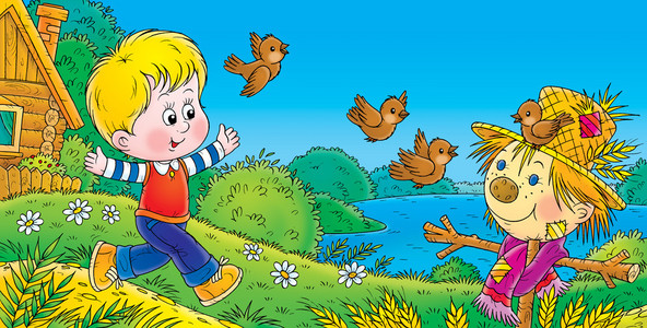 运行和追鸟的男孩照片