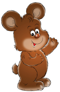 可爱棕色的熊崽微笑和挥手照片