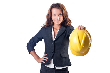 女人与安全帽的建筑工人
