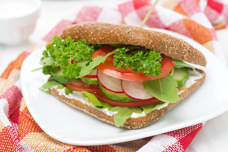 健康食品三明治配奶酪和蔬菜