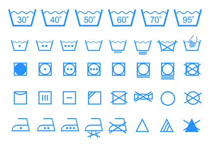 韩国洗涤标志洗衣机洗涤标志,矢量图标集照片