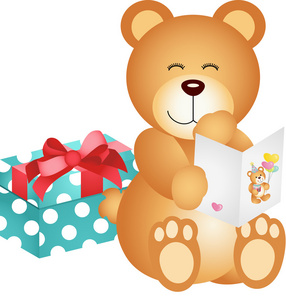 与生日贺卡和礼物泰迪熊