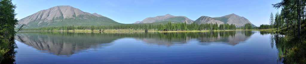 在背景中的湖山的全景