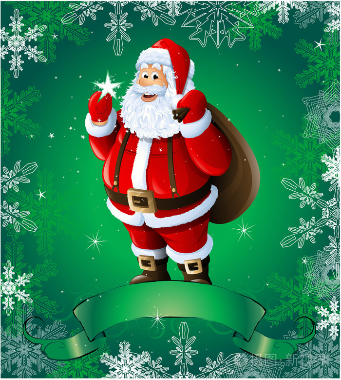 绿色圣诞贺卡与圣诞老人
