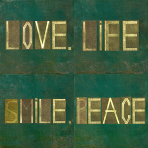 单词爱，生活，微笑，和平