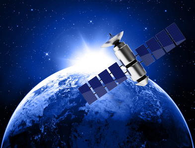 在太空中的卫星传输数据照片