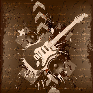电吉他音乐主题的插图。grunge 复古