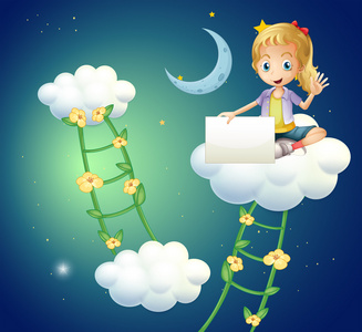 以上持有空标牌云坐在一个女孩照片