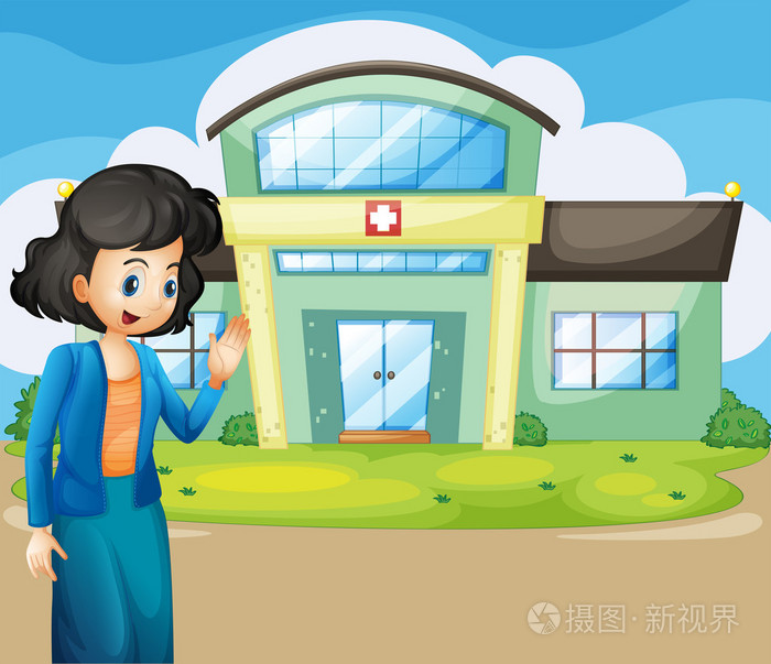 一个女人在医院大门