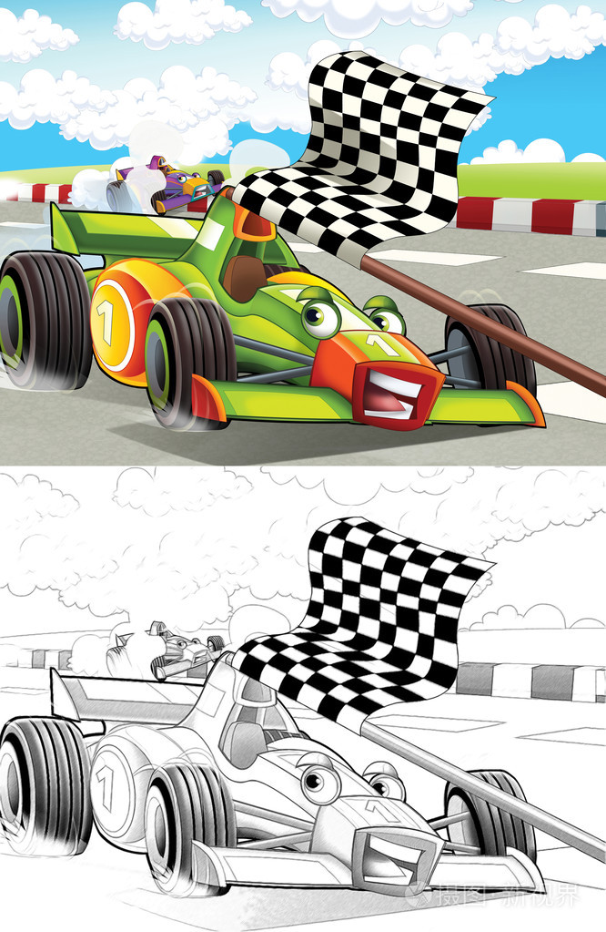 赛车.卡通风格艺术色彩页