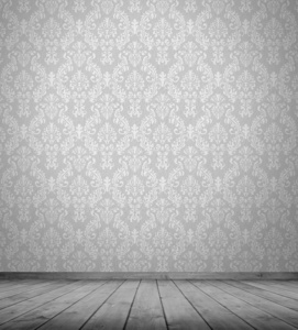 白空无最高限额从白墙和木地板复古房间的内部照片