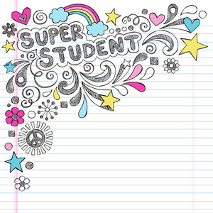 超级学生教育回到学校彩虹笔记本涂鸦矢量图